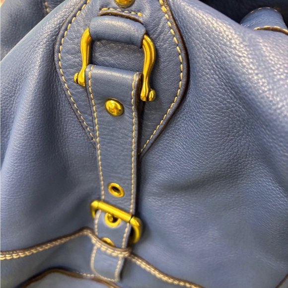 Rabeanco soft gor Blue Leather Shoulder Bag large 20”x10x6” purse or weekender - Picture 3 of 11